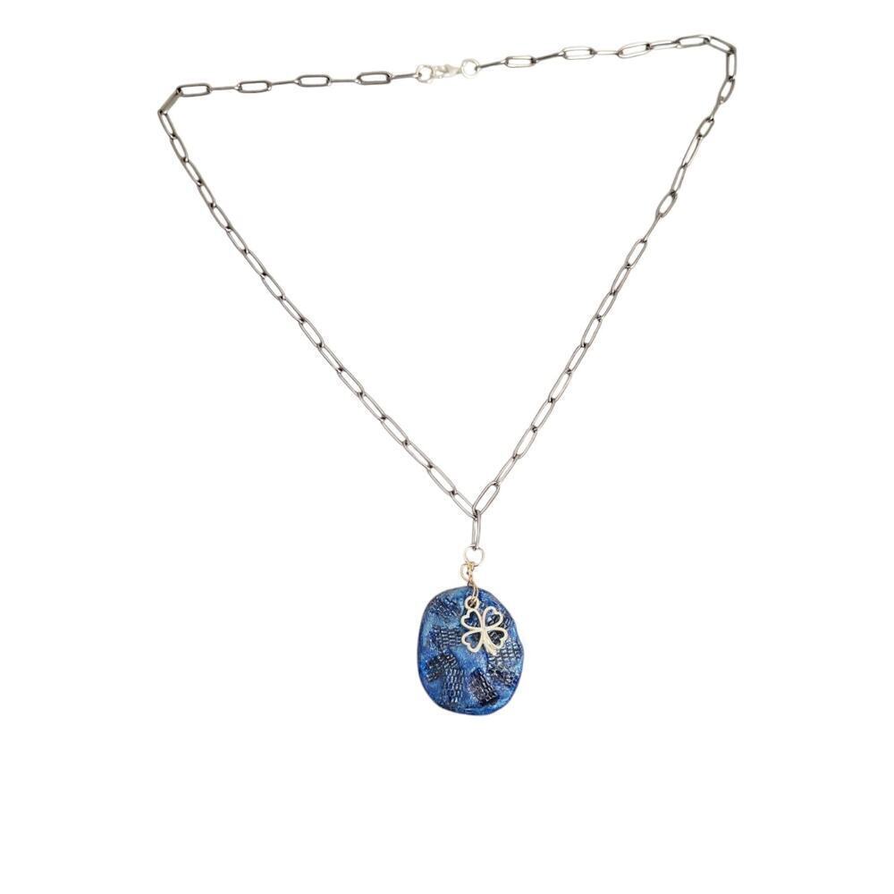 Air Dry Clay Stamped Stainless Steel Paper Clip Chain Clover Charm